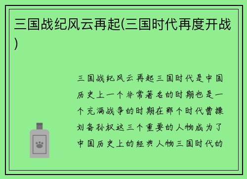 三国战纪风云再起(三国时代再度开战)